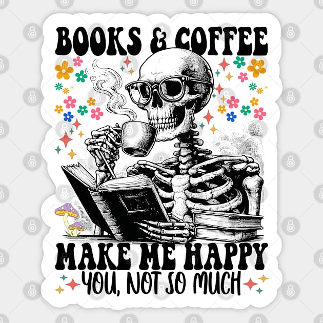 Funny Book and Coffee Skeleton Sticker by JessArty